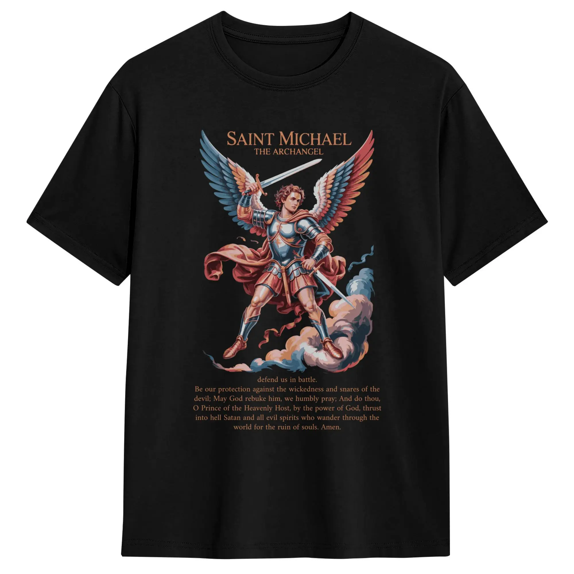Men's Saint Michael the Archangel Prayer Catholic Christian Pastor T Shirts  Pure Cotton Tees Summer Vintage Short Sleeves Tees