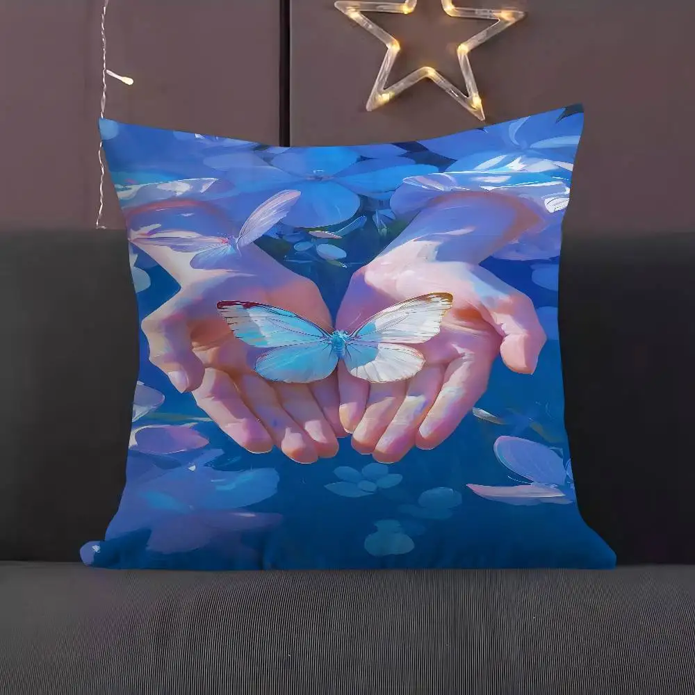 

Butterfly In Palms Pillow Cover For Bedroom Room And Living Room Sofa Decorative Cushion Cover