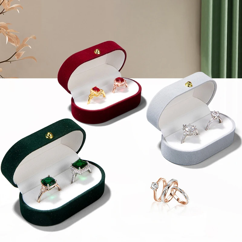 

Round Corner Gold Button Jewelry Box Double Ring Velvet Jewelry Box Anniversary Proposal Ring Package Box Wedding Ring Display