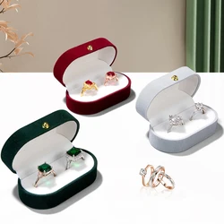 Round Corner Gold Button Jewelry Box Double Ring Velvet Jewelry Box Anniversary Proposal Ring Package Box Wedding Ring Display