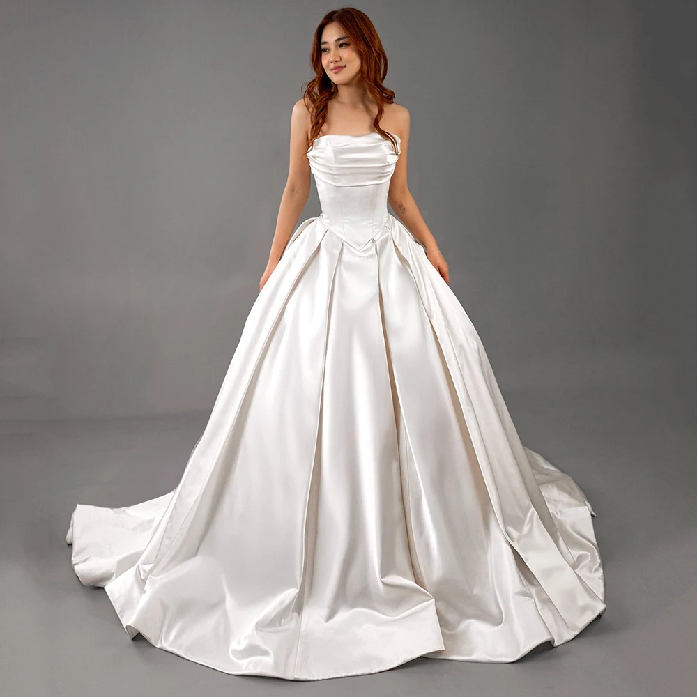 

Атласное вечернее платье без бретелек по индивидуальному заказу 2025, сексуальное вечернее платье трапециевидной формы с открытой спиной и шлейфом длиной до пола, платье для выпускного вечера для женщин