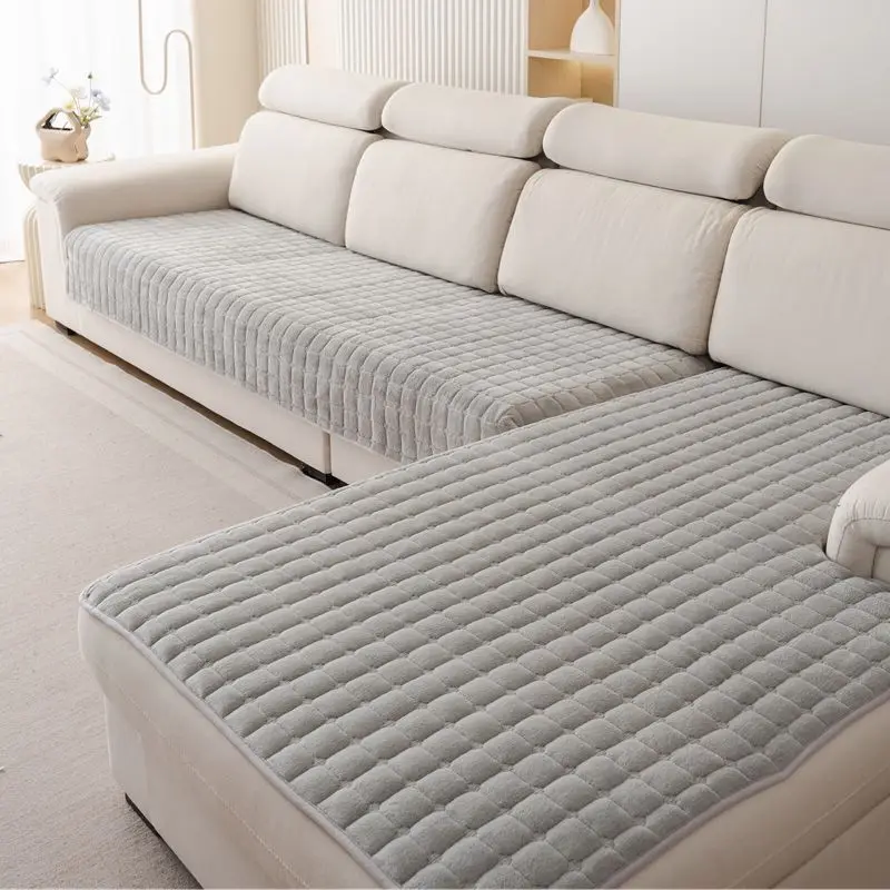 2pcs/set Plush Plaid Sofa Cushion L-shaped Sofa Throw Blanket Pet Friendly Couch Protector Covers Velvet Cushion Towel