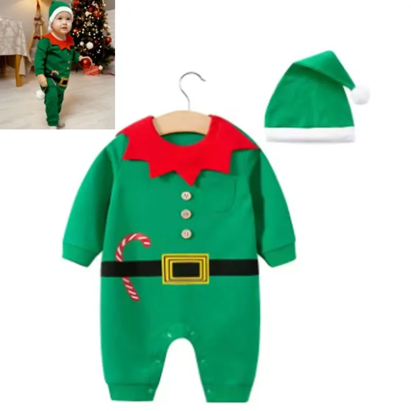 

2Pcs My First Christmas Baby Girl Boy Romper Newborn Clothes Long Sleeve Jumpsuit + Hat Infant Outfits Set,크리스마스 아기의상,natal bebe