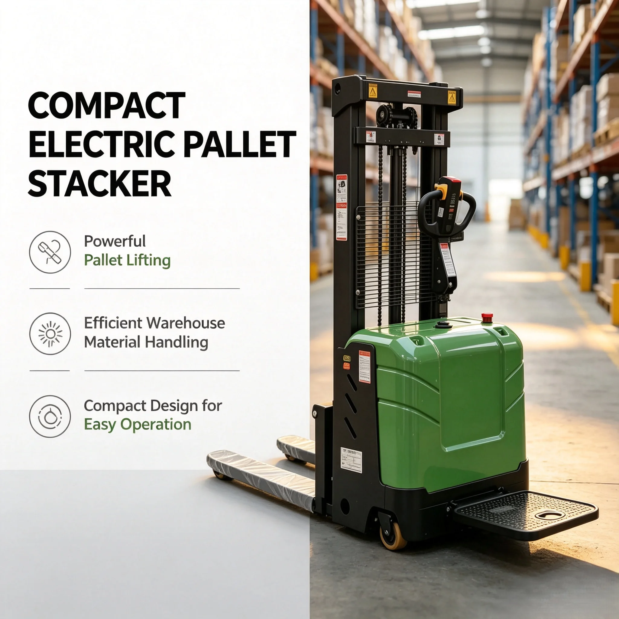 Warehouse Electric Lift Truck 2ton 1.5ton Compact Stacker for Pallet Loading Material Handling Equipment