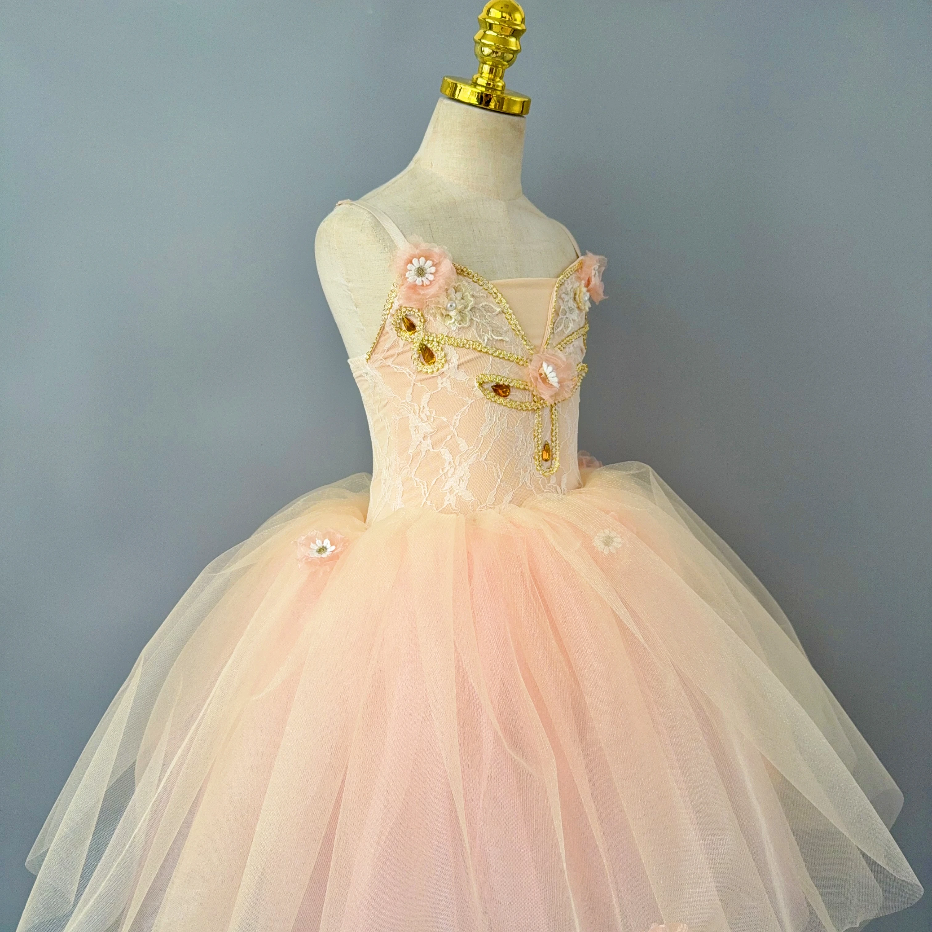 طفل رومانسي المشمش الباليه توتو فستان ملابس الرقص الفتيات فستان الباليه الاطفال الرقص الحديث فستان الأميرة ملابس الأداء #2