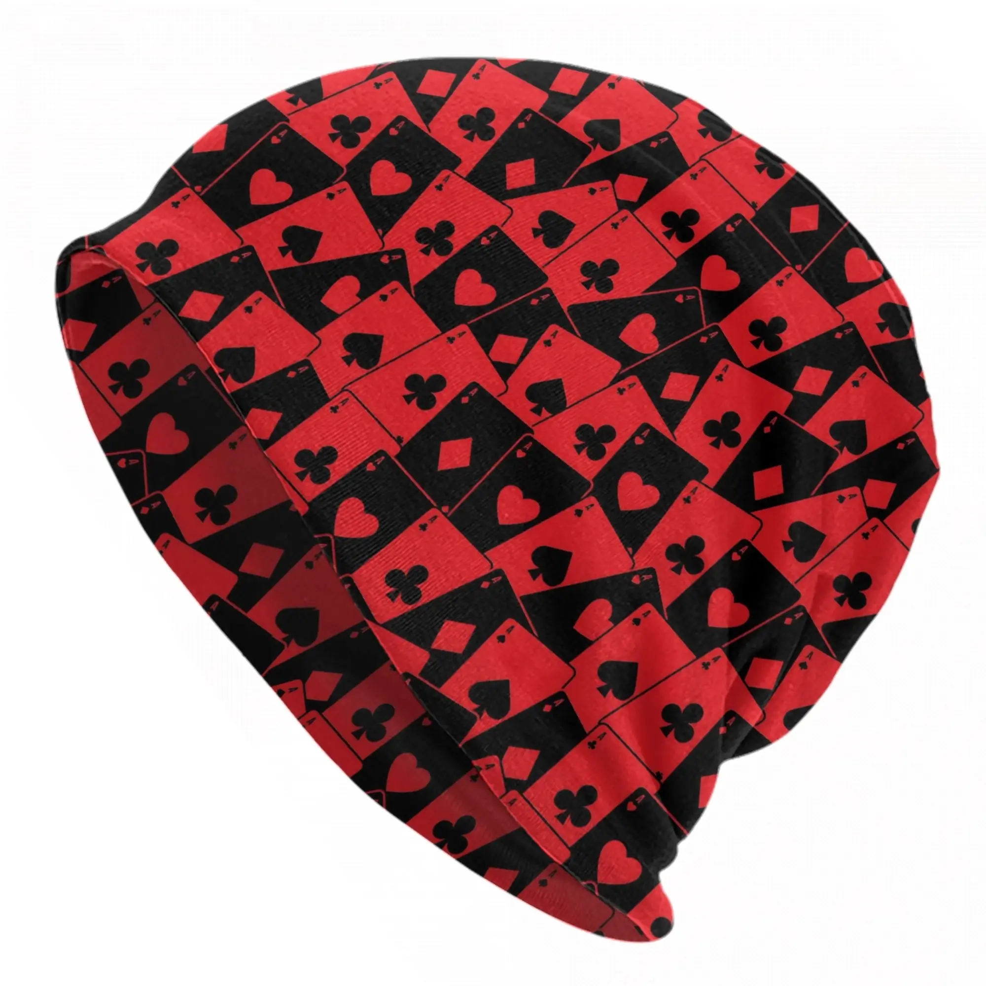 Black Red Queens Hearts Bonnet Hat Casual Outdoor Halloween Poker Skullies Beanies Hats Men's Women's Summer Dual-use Cap