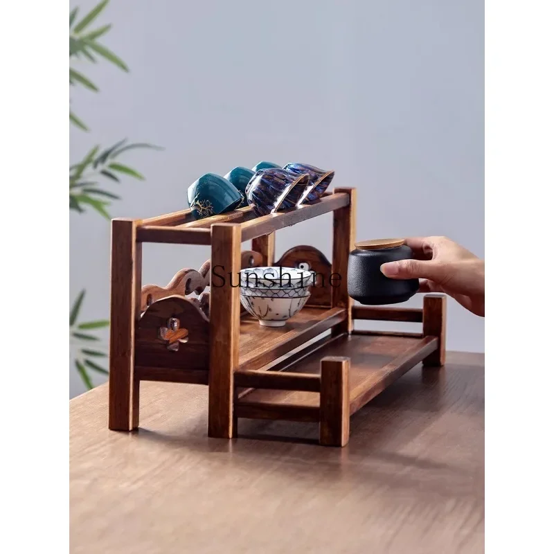 

Solid wood tea set Zisha pot storage rack Chinese Duobao Pavilion Bogu rack storage