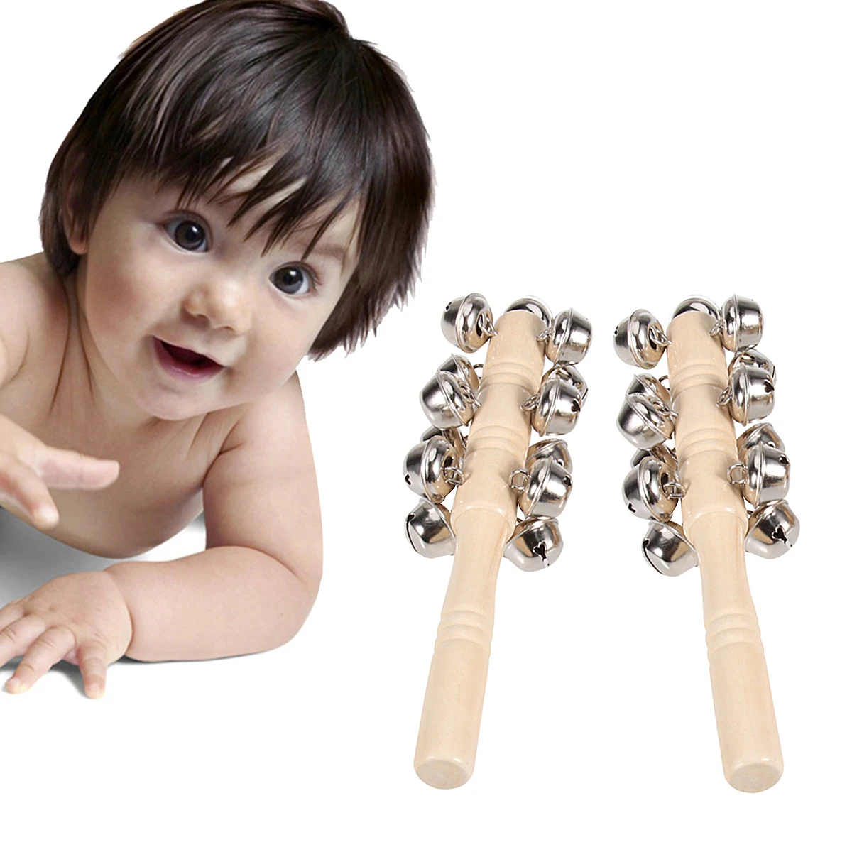 2 قطعة خشخيشات خشبية 4 صفوف 13 أجراس تطوير يد الطفل هز للرضع التسنين خشب الزان التسنين خشخيشات الرضع