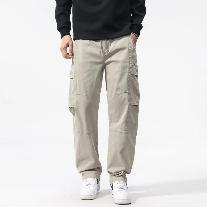 

Retro American Loose Straight Leg Work Pants Men's Thi Stretchy Wide Leg Casual Long Trousers Autumn Winter New Arrival