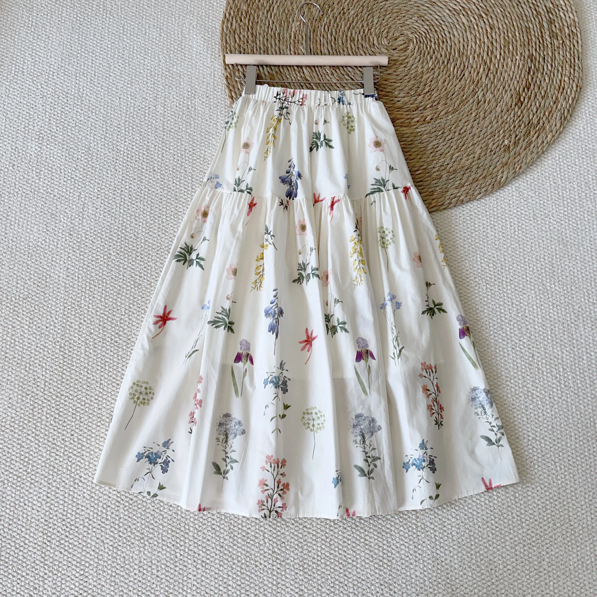 

Осень 2021, женская одежда Morigirl, 100% хлопок, длинные юбки с принтом листьев растений для женщин, юбки миди с эластичной резинкой на талии