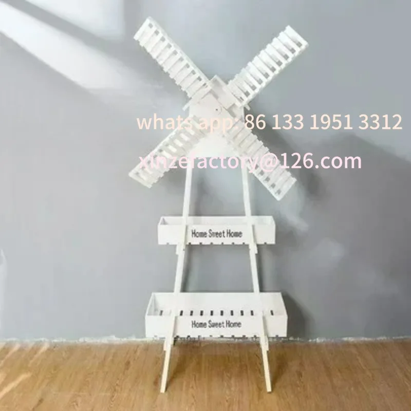 

Customizable Wooden Windmill Flower Stand Shelf Home Creative Decoration Clothing Store Window Soft Decoration Ornament Floor Fl