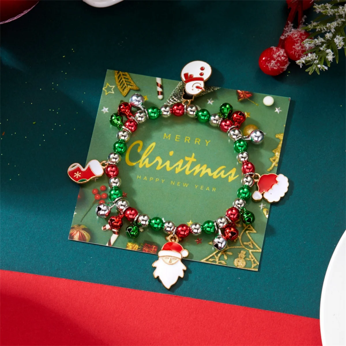 Weihnachten Armband Weihnachtsbaum Weihnachtsmann Schneemann Schneeflocke Kranz Socken Rot Grün Glocke Perlen Armreif Für Frauen Männer Schmuck Geschenk