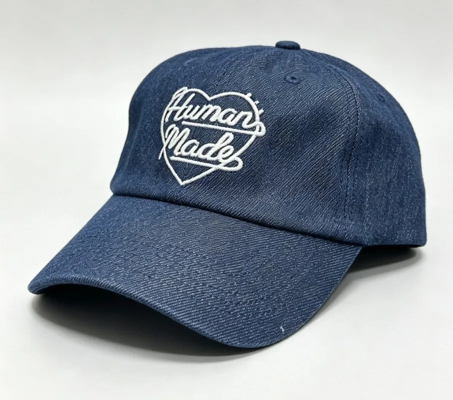 Human Made Denim Cap Washed 6 Panel Heart Logo Patch Curved Brim Streetwear