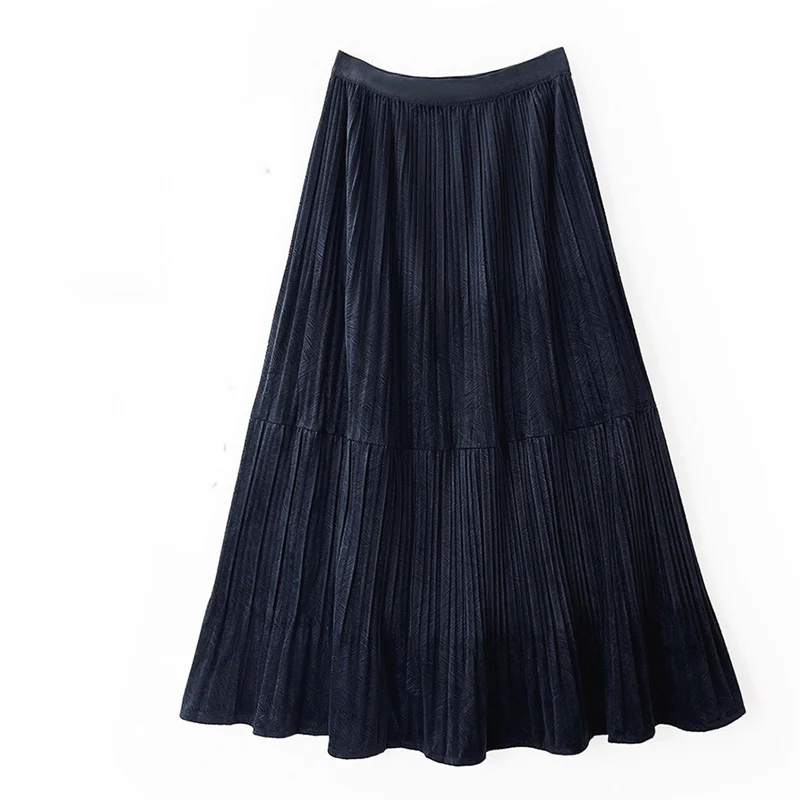 Autumn Winter Vintage Velvet Long Skirt Women 2023 New Fashion Thick Skirt Lady High Waist A Line Skirt Black Beige GrayFemale