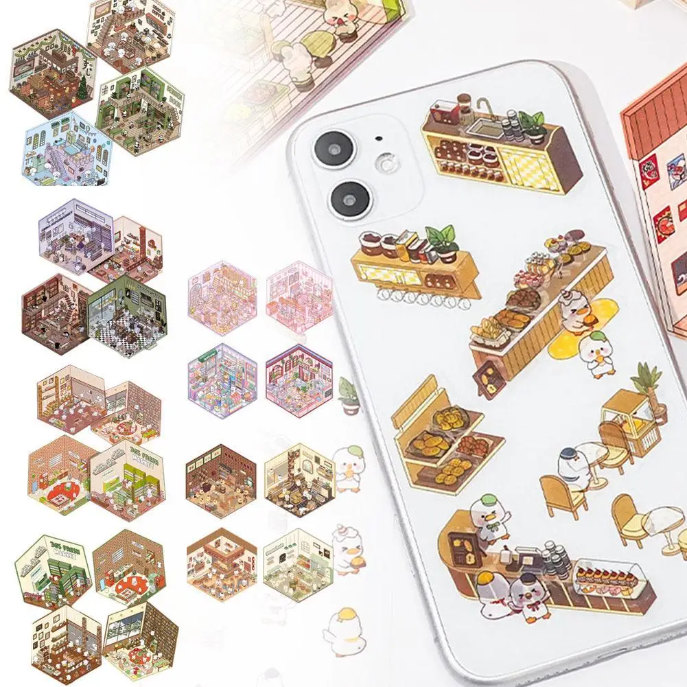 Cartoon Miniatuur Scene 3d Landschapsstickers Diy Cabine Scene Stapelen En Plakken Hand Account Schattig Cadeau Voor Kind Kind