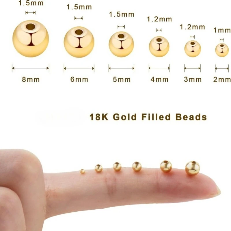 925 Sterling Silver Beads 2mm-10mm 18K Filled Gold Plated Round Beads for DIY Bracelet Necklace Earring Jewelry Making