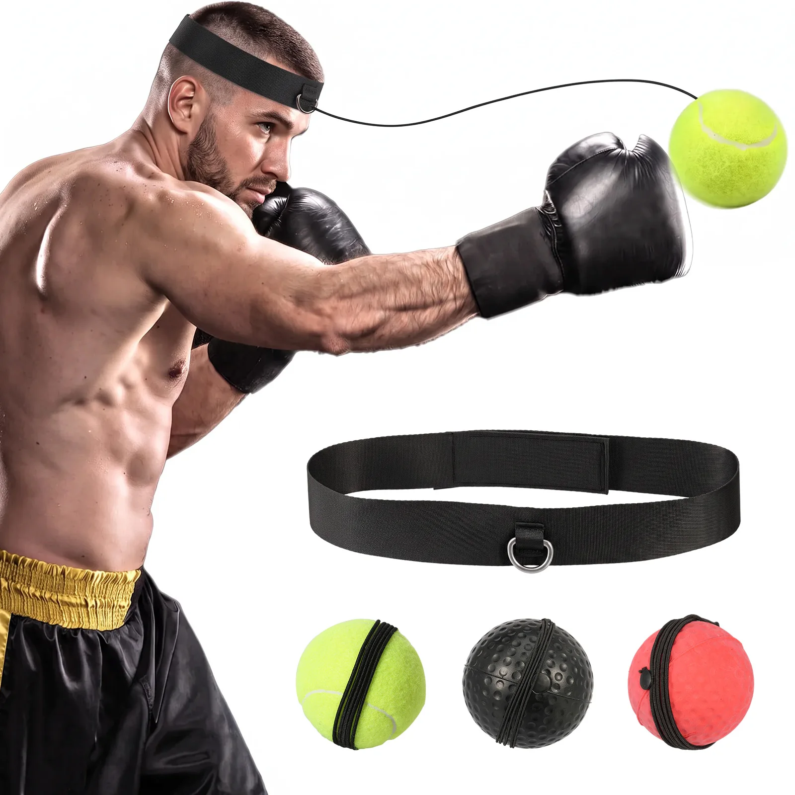 3-Level Boxing Reflex Speed Punch Ball Adjustable Headband Boxing Training Ball Portable Boxing Rebound Ball for MMA Sanda Boxer