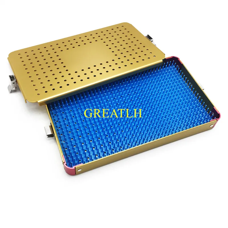 sterilization tray case box with silicone mat  for opthalmic surgical dental instrument holder