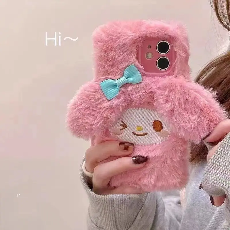 Kawaii My Melody Cartoon Plush Phone Case Sanrios Anime Apple Iphone 14 13 12 11 Pro Max X Xr Xs Plus Soft Shockproof Cover Case