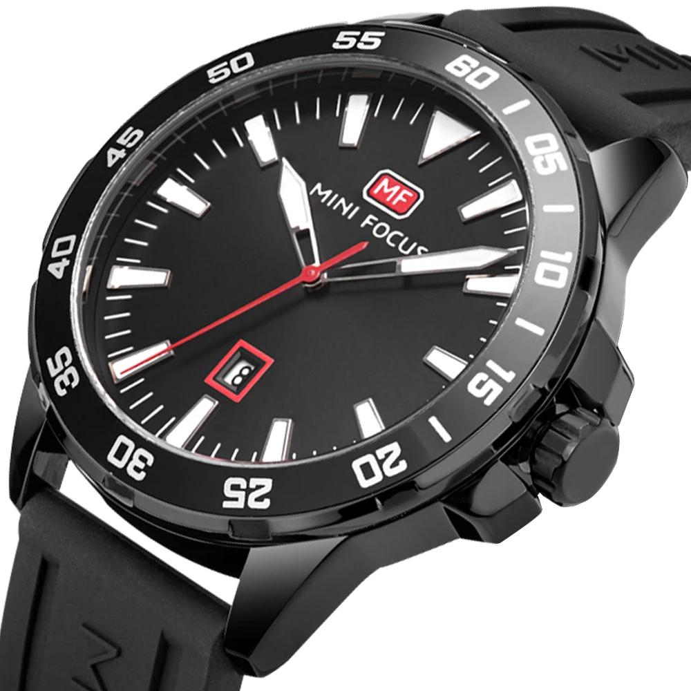 MINI FOCUS Fashion Silicone Analog Quartz Wrist Watch Sports Waterproof Big Dial Casual Clock Man Gifts 0020G