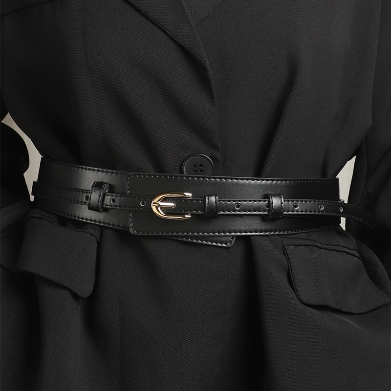 One-piece women's black dual-use wide belt new style with dress coat detachable belt