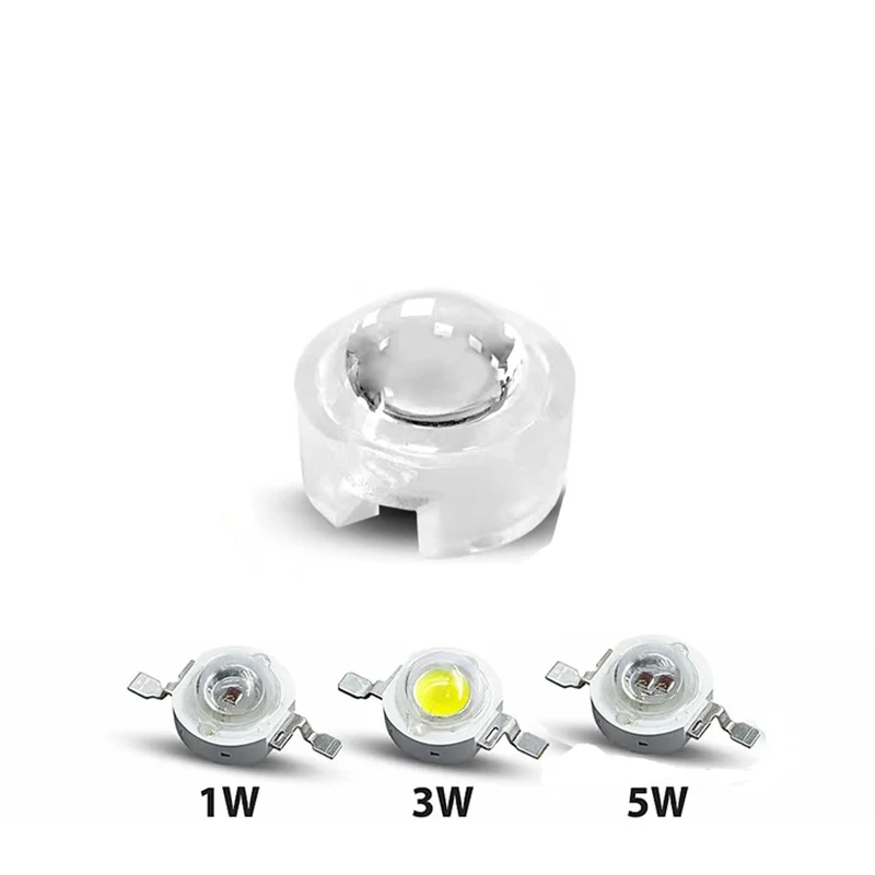 Lente LED de alta potencia de 1w, 3w, 5W, 13mm, 15, 30, 45, 60, 90, 100 grados, de 13mm lente de material PMMA, adecuada para LED de 1w, led de 3w,