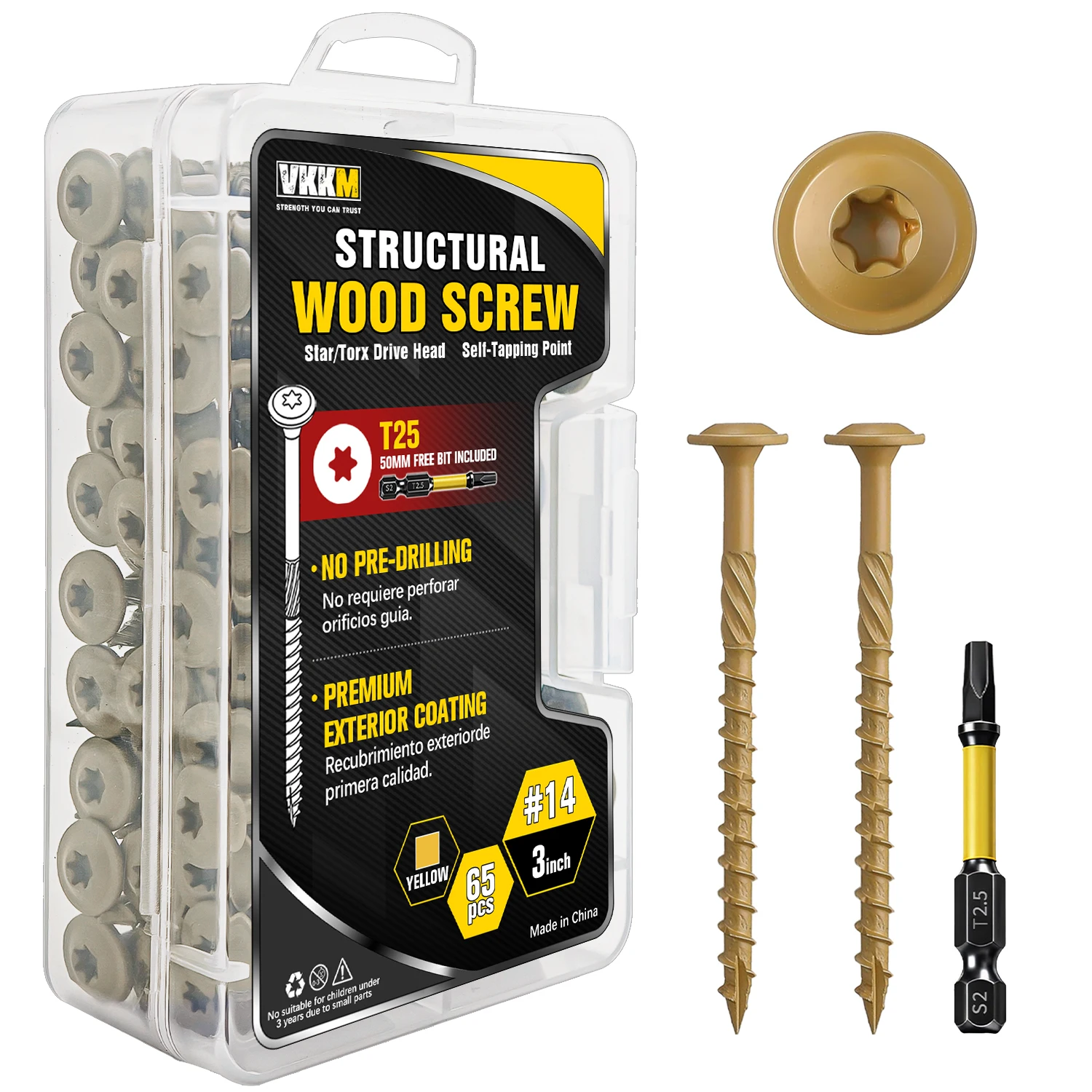 

#14 x 3 Inch Structural Wood Screws, 65Pcs Torx Drive Washer Head Heavy Duty Self-Tapping Exterior Screws for Decking & Framing
