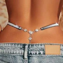 Rhinestone Flower T-shaped Sexy Exaggerated Waist Accessories Beach Body Chain