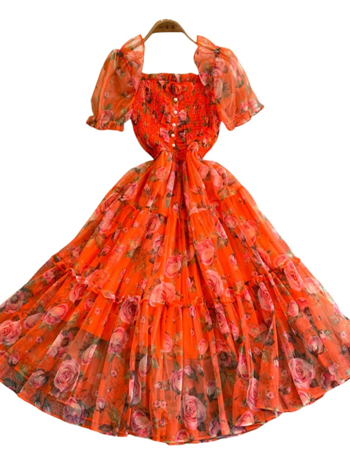 Ele Bloemenprint Vierkant Ne Dr Retro Sweetn Zout en Sweetn Initial Love Tea Break Rok Woon-werkverkeer Koreaanse Sle B...