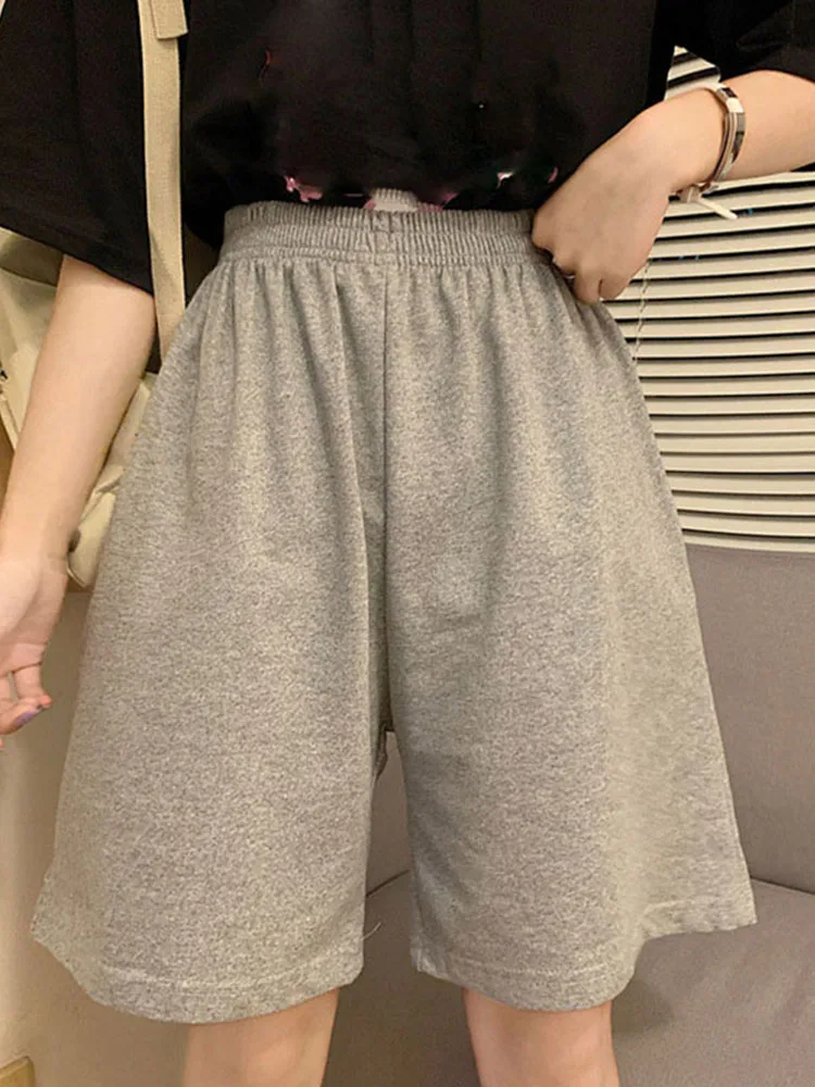 Korean pure cotton gray black women shorts fashion casual regular loose straight solid elasticity jogger shorts female