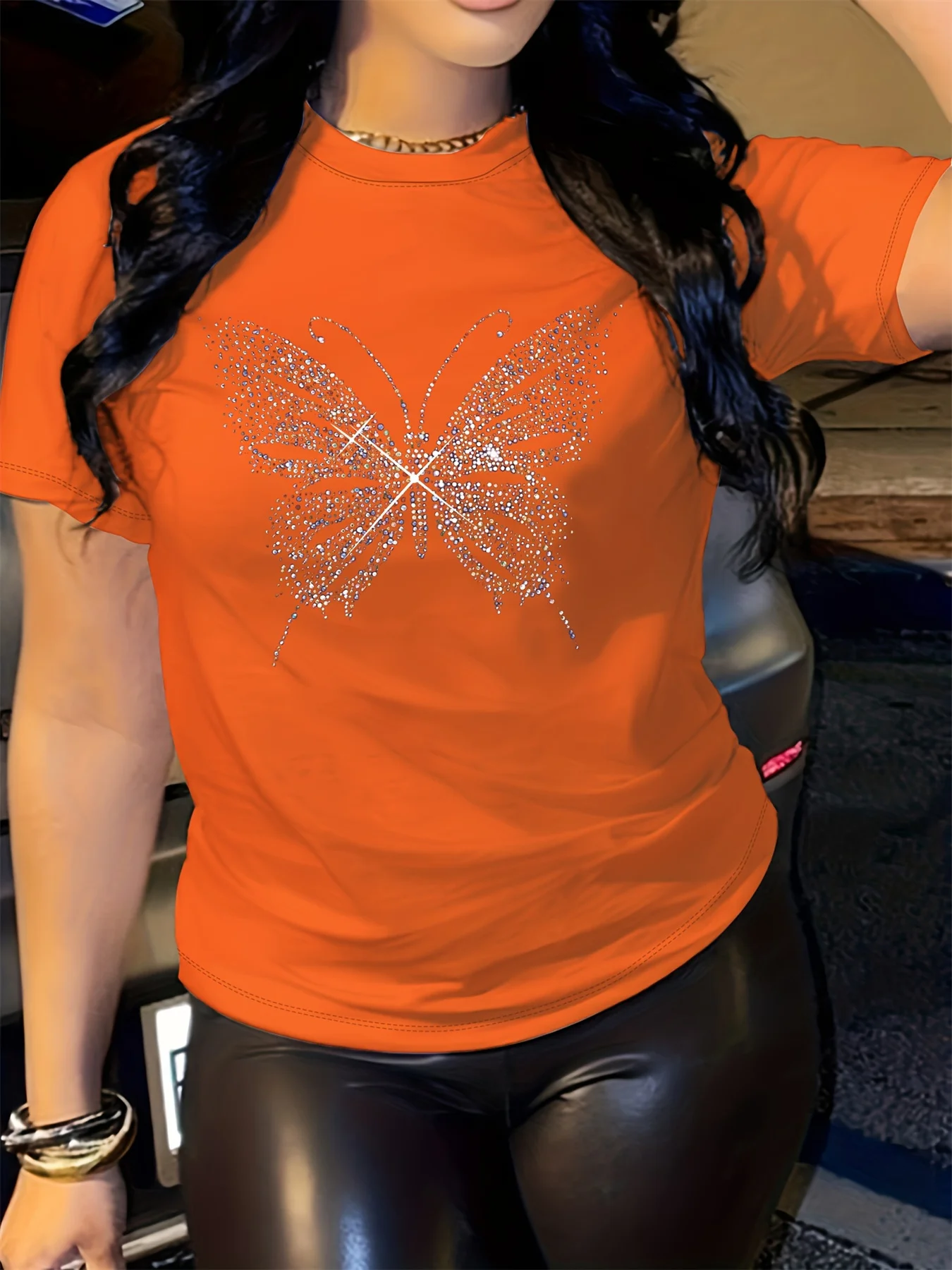 Zomer dames modieus vlinderpatroon bedrukt casual sport comfortabel los T-shirt met ronde hals en korte mouwen