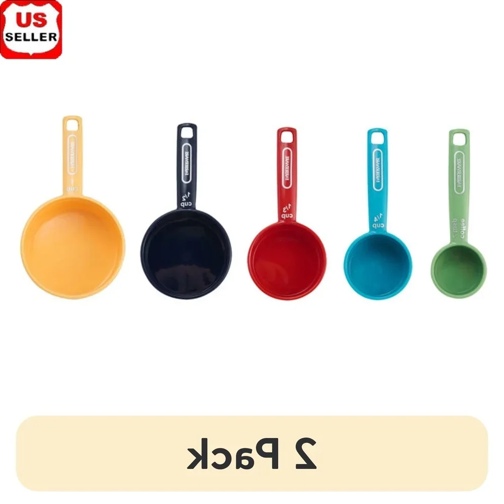 

Plastic Multicolor Nesting Measuring Cup Set 5-Piece with Bonus Coffee Scoop Dishwasher Safe Easy Read Measurements