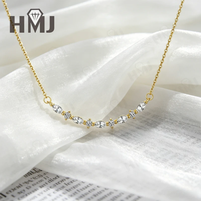 Delicate Cluster Moissanite Pendant Necklace 925 Sterling Silver Marquise/Round Cut DColor Anniversary Gift Fine Jewelry for Her – Detail 6
