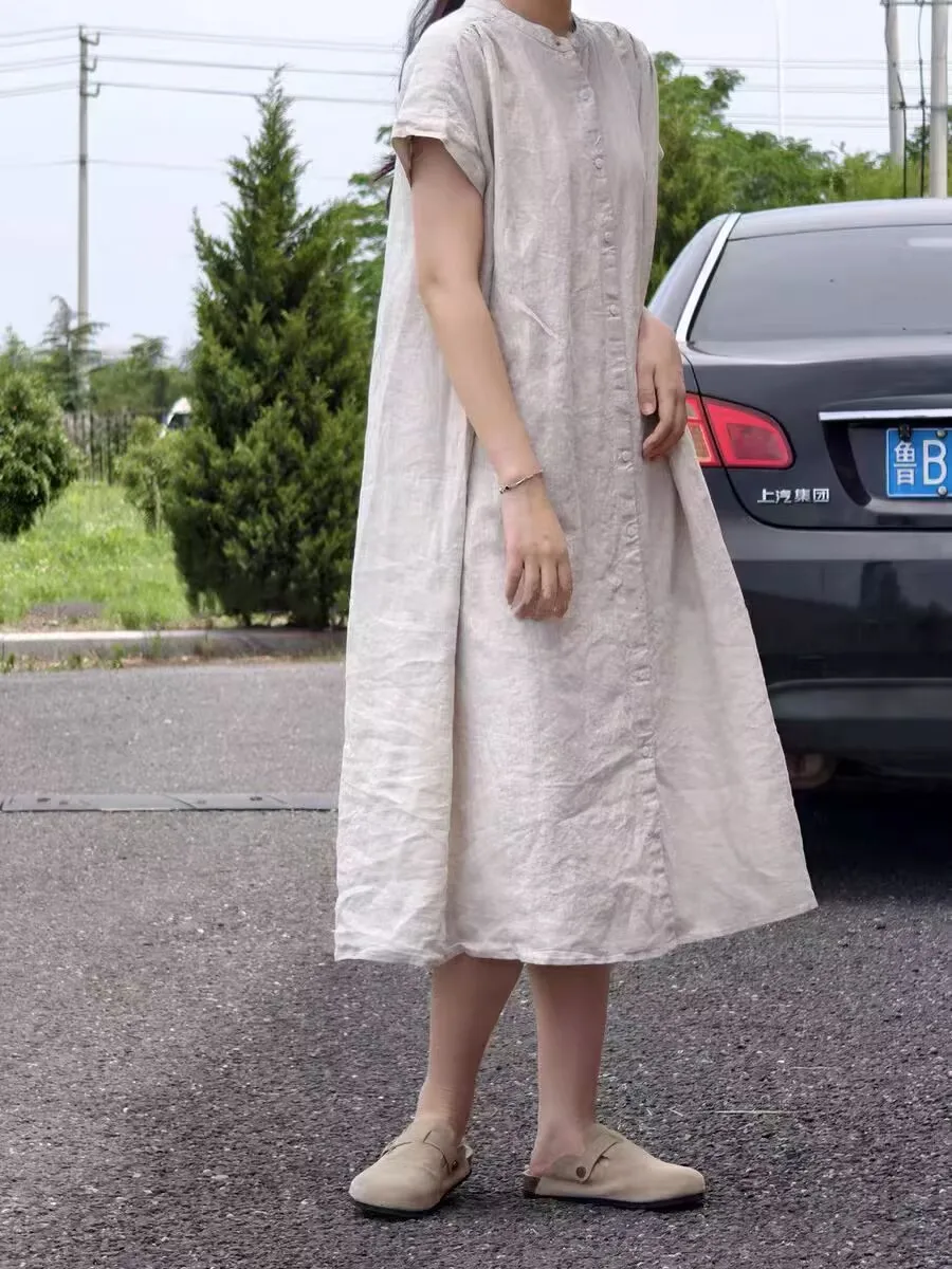 ฤดูร้อน 2025 ใหม่สไตล์ญี่ปุ่นผ้าฝ้ายเสื้อหลวมสบายSlimming A-Lineผ้าลินินBasic Robe N911