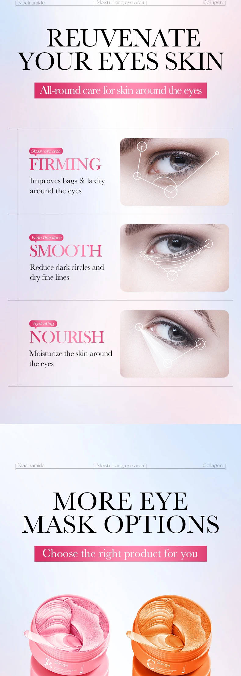 80 Stück Niacinamid-Kollagen-Augenmasken, gegen Augenringe, aufhellend, Anti-Falten, feuchtigkeitsspendend, Anti-Aging-Augenpads – Detail 8