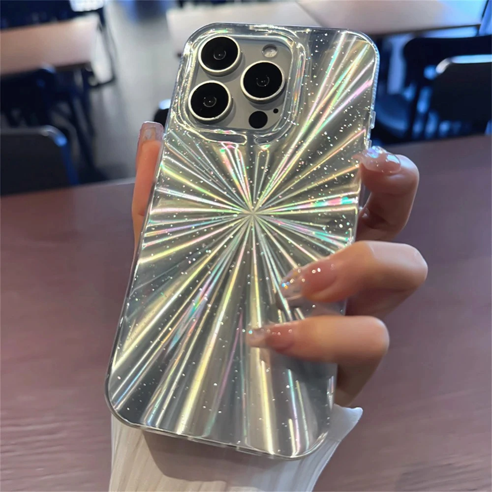 Luxury Laser Glitter Rainbow Water Ripple Phone Case For iPhone 16 Pro Max 15 14 Plus 13 12 11 Pro Max Fashion Shockproof Cover