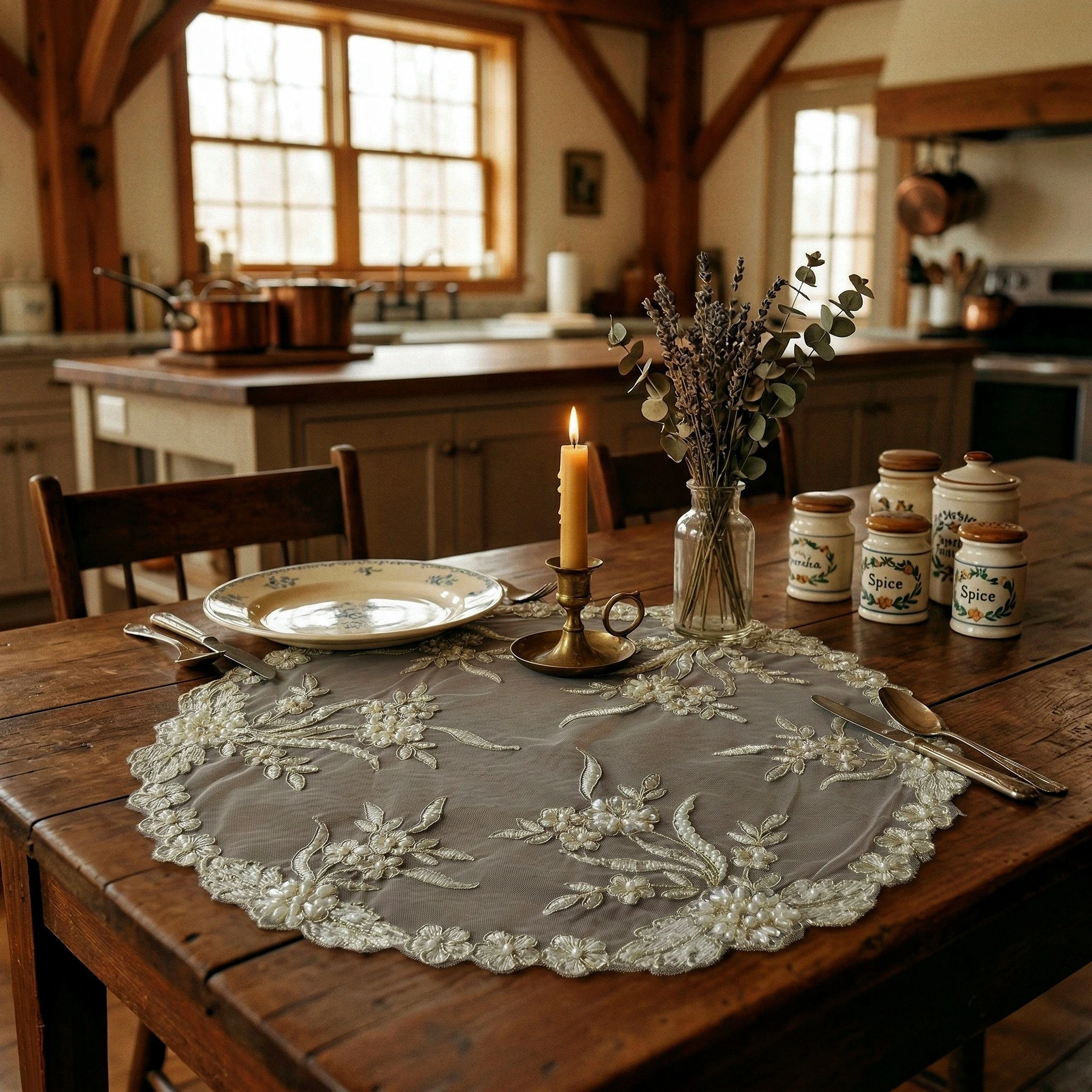 Golden Round Placemats Vintage Handmade Embroidery Coasters American Breakfast Mats Lace Napkins Table Decoration And Accessorie view 2