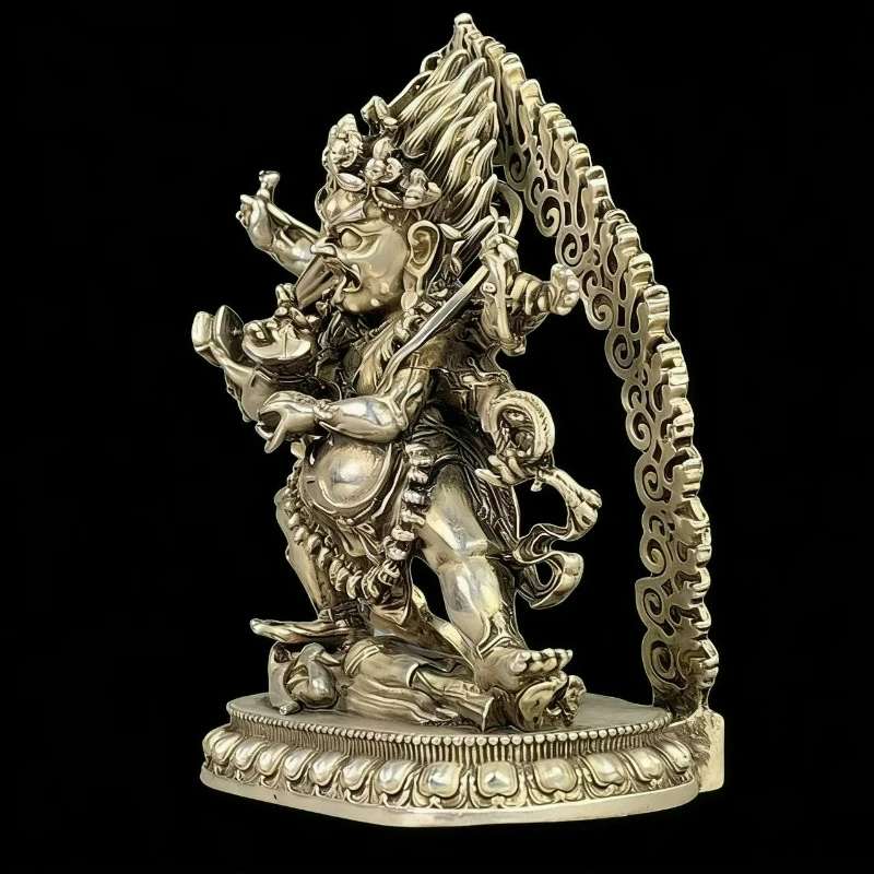 Antique White Copper Tibetan Six-armed Buddha Creative Home Garden Living Room Entrance Ornaments Miniature Statue Crafts Gifts