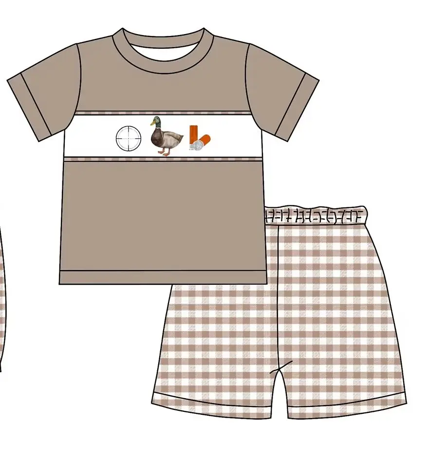 Baby Girls Boys Brown Duck Clothing Matching Sets Toddlers Wholesale Boutique Summer Outfits Short Sleeves Mallard Clothes