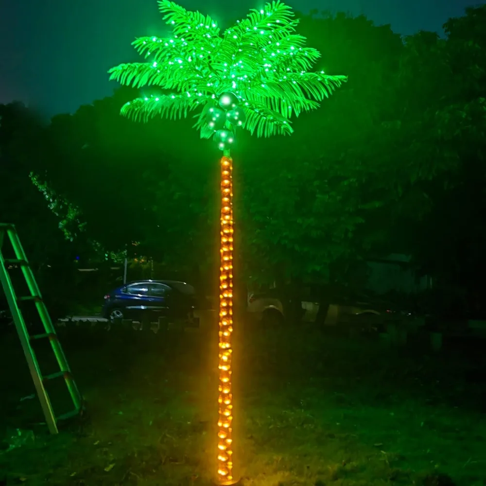 

Palm Trees for Outside Patio Decor, 8FT 300LED Lighting Artificial Palm Tree with Coconuts, Outdoor Pool Tropical Decorations