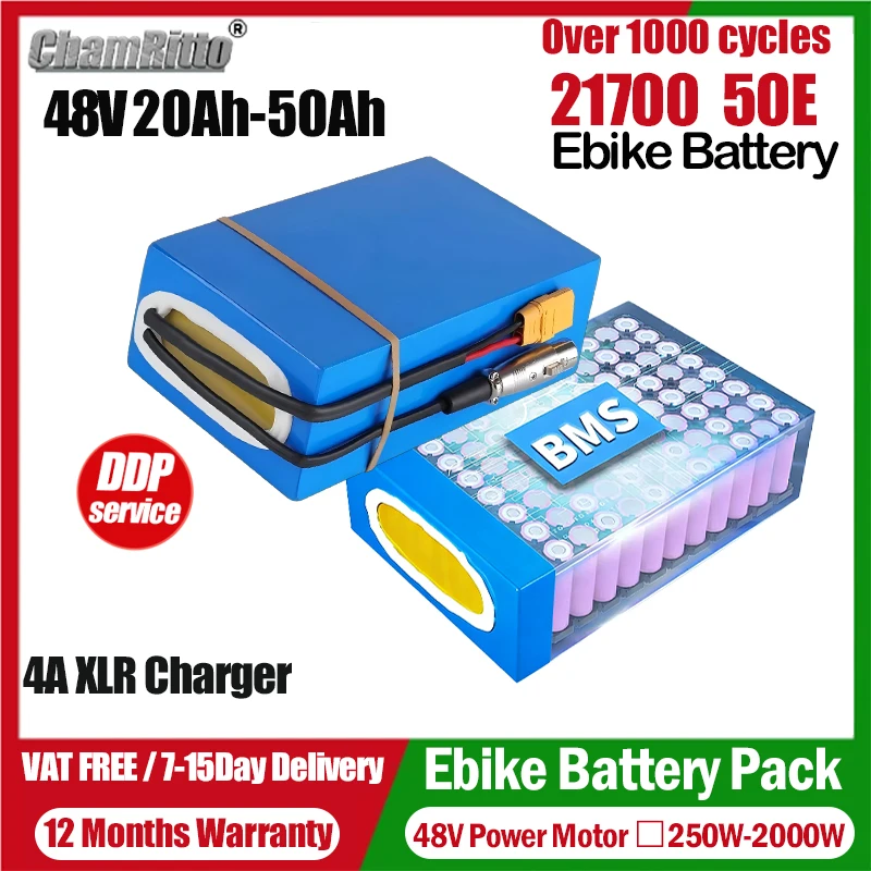 

E-Scooter lithium battery 48V cham rider 20ah 25 30ah 40ah 50ah 21700 ebike battery 48V 1500W 1000W Power Lithium Batterij Pack
