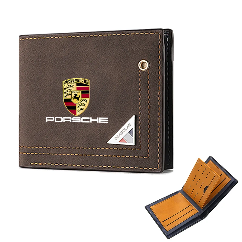 Frosted Leather Car Logos Wallet Coin Pocket Photo Card Men Purses For Porsche Cayenne Panamera Macan 911 718 918 Taycan Boxster