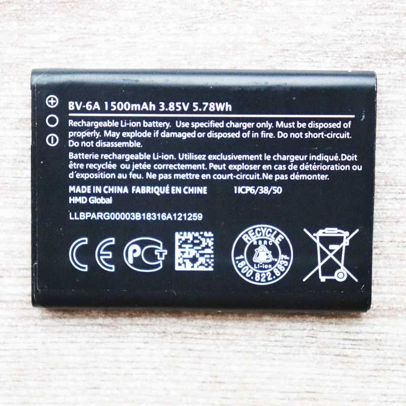 Mobile Phone Battery BV-6A 1500mAh for Nokia 2720 V Flip TA-1295 Cell Phones Battery