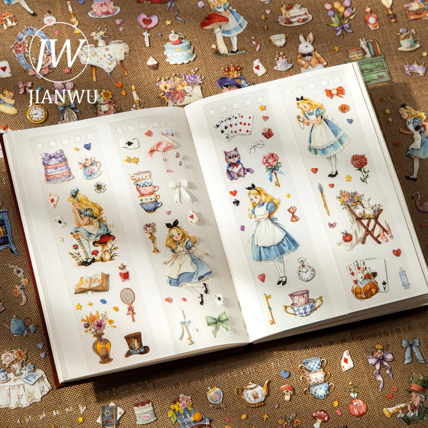 

JIANWU Alice's Wonderland Series Vintage Character Flower Landscape Material Collage PET Sticker Creative Journal Stationery