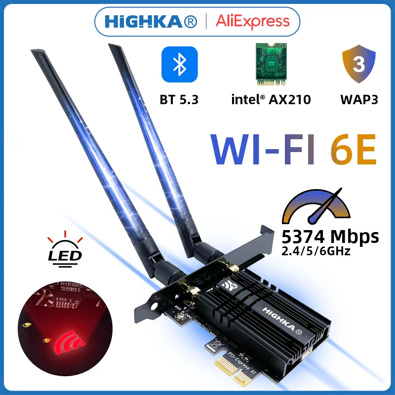 

WiFi 6E Intel AX210 Bluetooth 5.3 Tri-Band 2.4G/5GHz/6GHz 802.11AX/AC PCI Express Wireless Network Card ax210ngw Adapter for PC