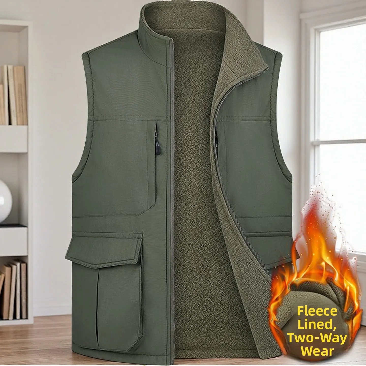 

ex Outdoor Multi-ket Stand Collar Vest Faion Slim Workwear Jaet Casual Tank Top Nylon Fce Winter Busin Sle