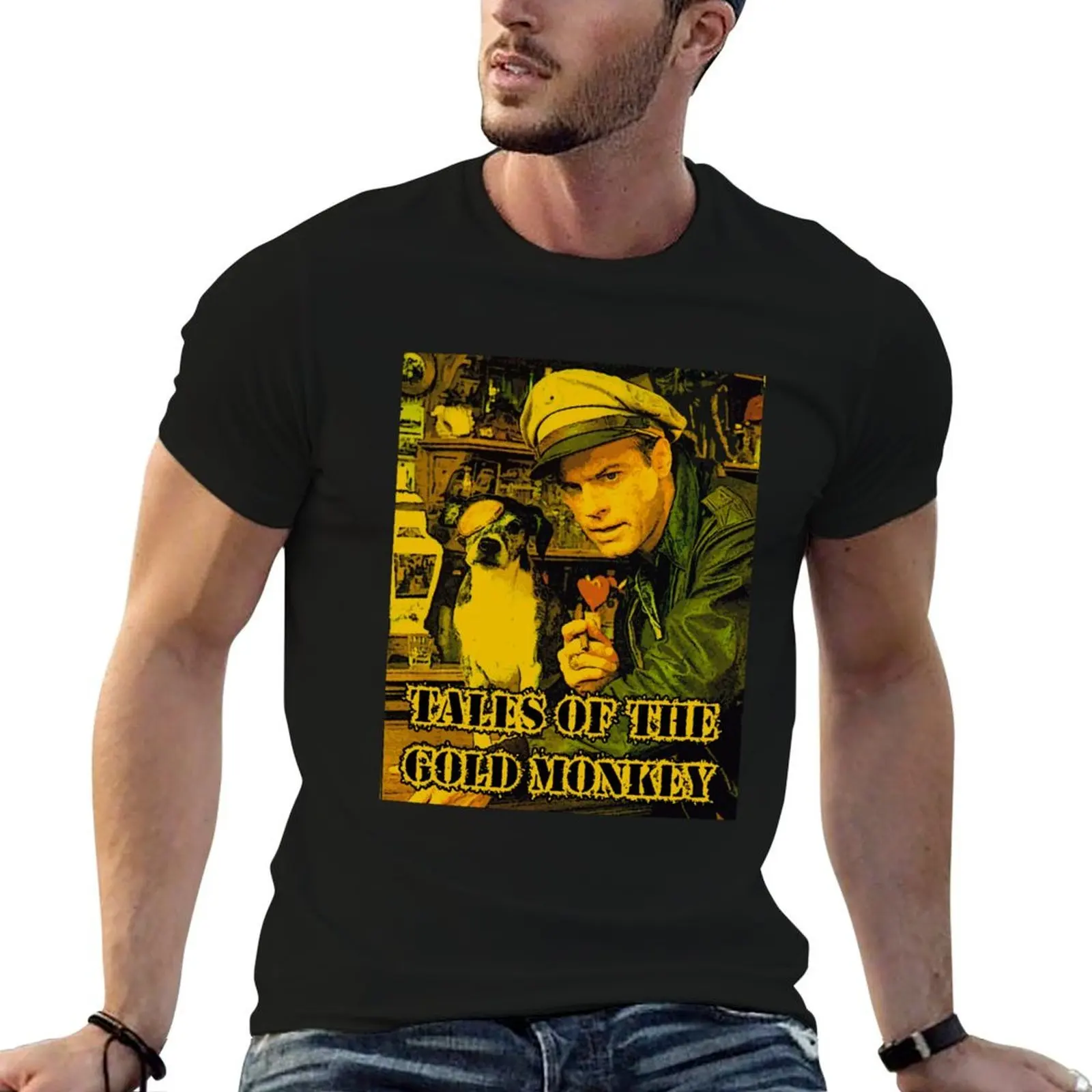 Camiseta de los años 80 con motivos de «Tales of the Gold Monkey», ideal para complementar la ropa de verano, camisetas para hombre.