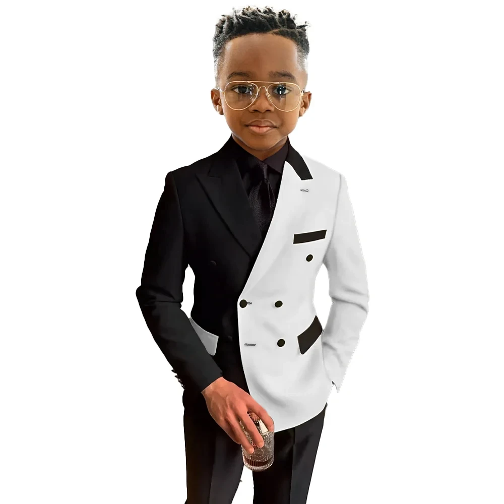 

White 2-16 Boy's Suits Splicing Color For Wedding Blazer Pants 2 Pieces Kids Tuxedo Tailor-Made Children Party Clothing