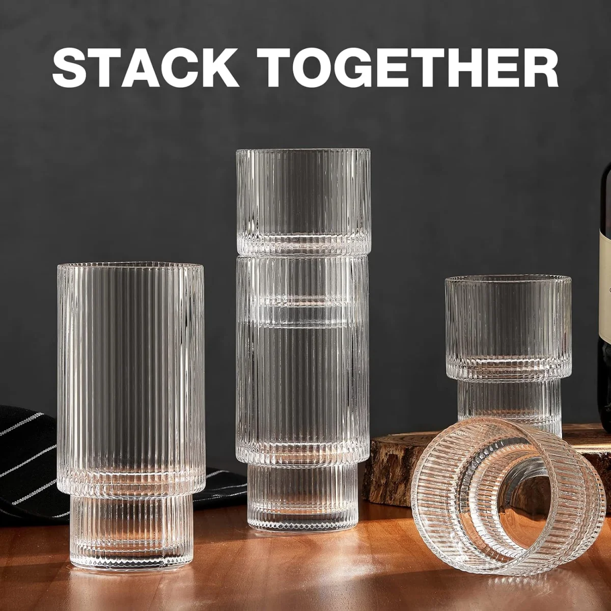 MYVIT Drinking Glassware Collapsible Glass Cups for Water Whiskey Beer Cocktail Glasses Iced Coffee Cup Apartment Must Haves Ess