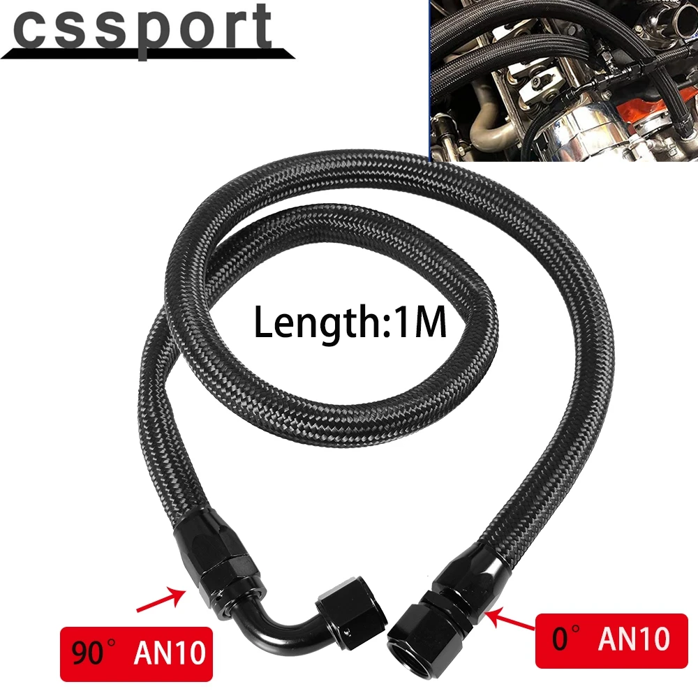 1M AN10 10AN Black Braided Oil Fuel Fittings Hose End 0+90 Degree Oil Adaptor Kit Oil Fuel Hose Line